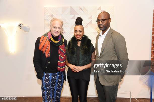 Joakim Von Ditmar, Doreen Garner and Lewis Long attend HBO's The HeLa Project Exhibit For "The Immortal Life of Henrietta Lacks" on April 6, 2017 in...