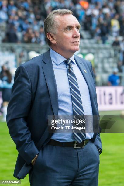 Ian Ayre of1860 Muenchen looks on during the Second Bundesliga match between TSV 1860 Muenchen and VfB Stuttgart at Allianz Arena on April 5, 2017 in...