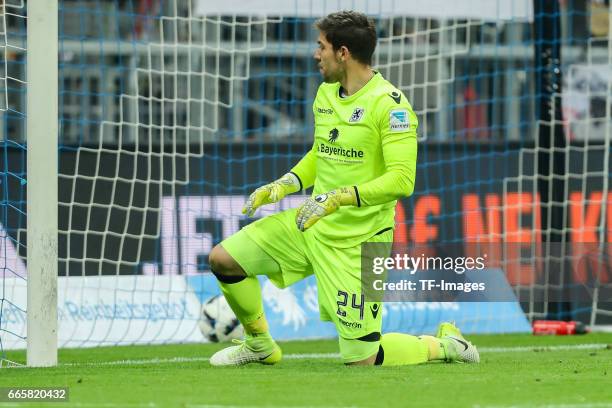 Goalkeeper Stefan Ortega of1860 Muenchen looks on during the Second Bundesliga match between TSV 1860 Muenchen and VfB Stuttgart at Allianz Arena on...