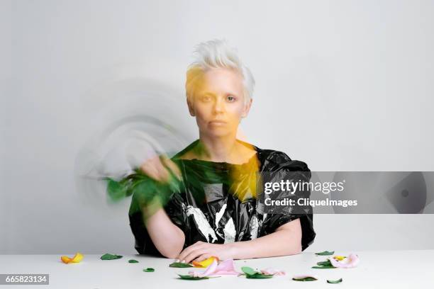 woman with rebellious temperament - crazy white hair stock pictures, royalty-free photos & images