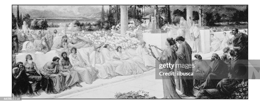 Antique photo of paintings: Disciples of Sappho