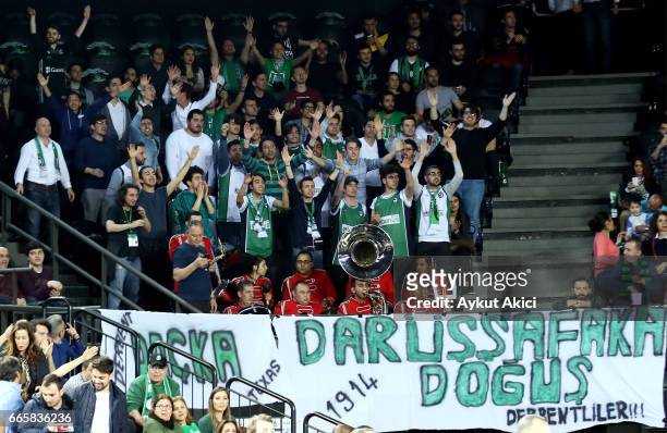 Supporters of Darussafaka Dogus Istanbul during the 2016/2017 Turkish Airlines EuroLeague Regular Season Round 30 game between Darussafaka Dogus...