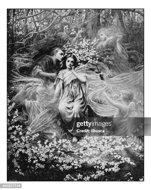 antique photo of paintings: phantasy - day dreaming stock illustrations