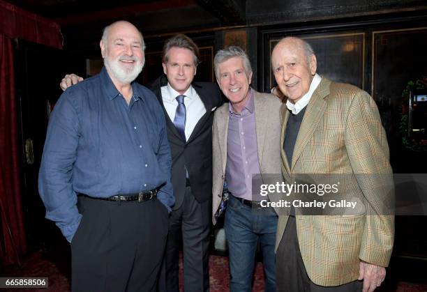 Honoree Rob Reiner, actor Cary Elwes, tv personality Tom Bergeron and honoree Carl Reiner attend the Carl and Rob Reiner Hand and Footprint Ceremony...