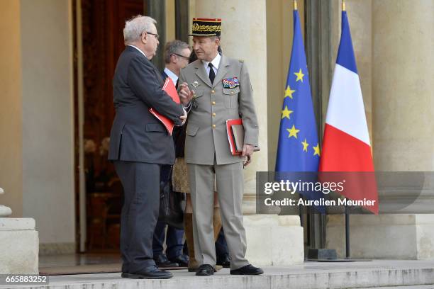 Army Commander in Chief, General Pierre de Villiers leaves after a special defense council at Elysee Palace on April 7, 2017 in Paris, France. The...