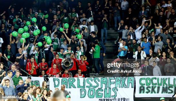 Supporters of Darussafaka Dogus Istanbul during the 2016/2017 Turkish Airlines EuroLeague Regular Season Round 30 game between Darussafaka Dogus...