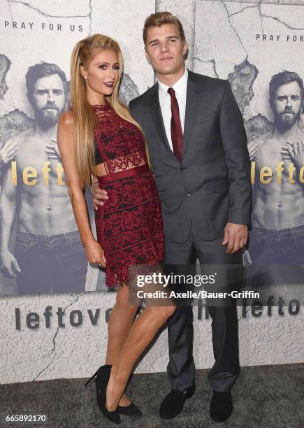 Personality Paris Hilton and actor Chris Zylka arrive at the Season 3 Premiere of 'The Leftovers' at Avalon Hollywood on April 4, 2017 in Los...