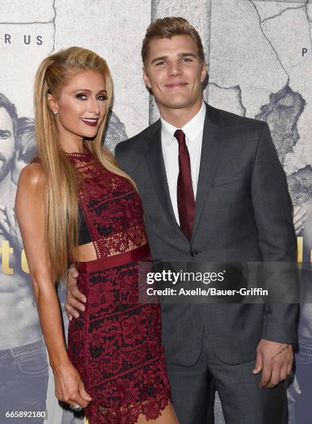 Personality Paris Hilton and actor Chris Zylka arrive at the Season 3 Premiere of 'The Leftovers' at Avalon Hollywood on April 4, 2017 in Los...