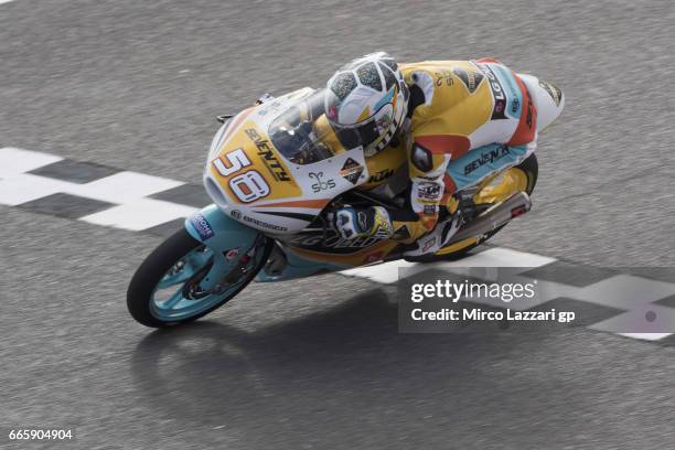 Juanfran Guevara of Spain and RBA BOE Racing Team heads down a straight during the MotoGp of Argentina - Free Practice on April 7, 2017 in Rio Hondo,...