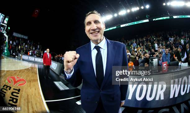 David Blatt, Head Coach of Darussafaka Dogus Istanbul celebrates victory during the 2016/2017 Turkish Airlines EuroLeague Regular Season Round 30...