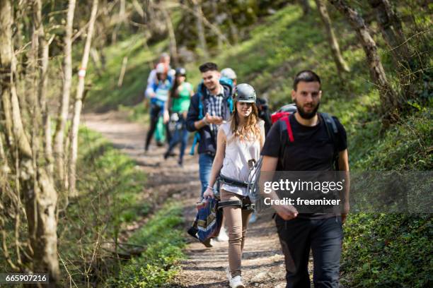 team building in nature - forest walking front stock pictures, royalty-free photos & images