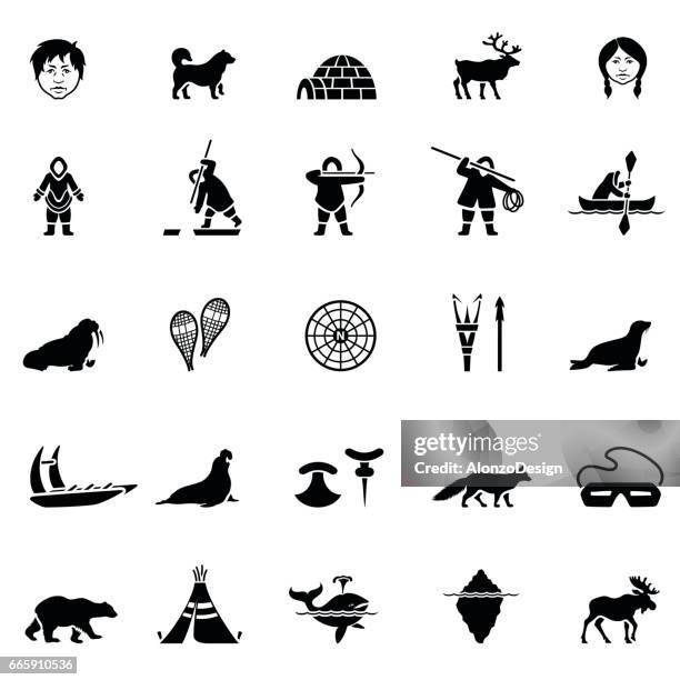 iunit icon set - man spear fishing stock illustrations