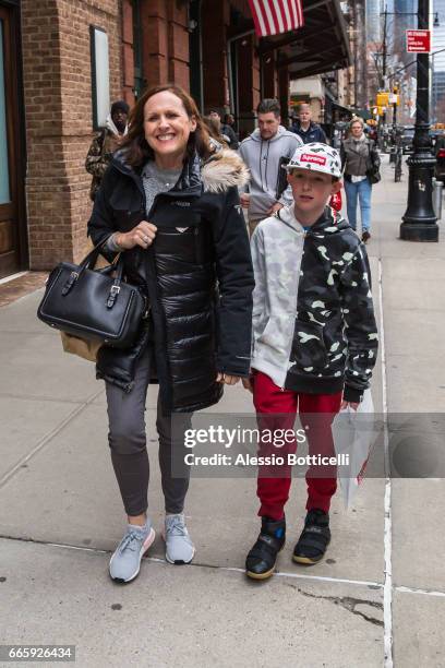 Molly Shannon is seen in TriBeCa with her son Nolan on April 7, 2017 in New York, New York.