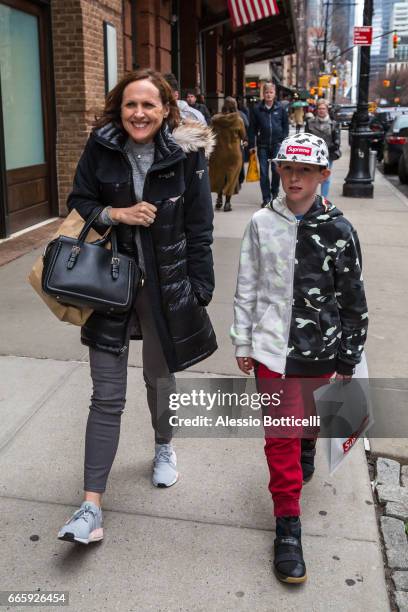 Molly Shannon is seen in TriBeCa with her son Nolan on April 7, 2017 in New York, New York.