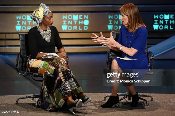 Founder and President, Kudirat Initiative for Democracy, Hafsat Abiola-Costello and jopurnalist Perri Peltz speak on stage at the 8th Annual Women In...