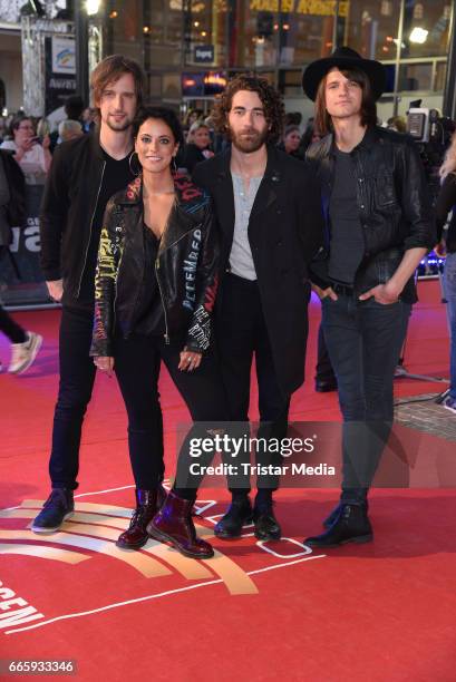 Stefanie Kloss, Andreas Nowak, Thomas Stolle and Johannes Stolle of the band Silbermond attend the Radio Regenbogen Award 2017 at Europa-Park on...