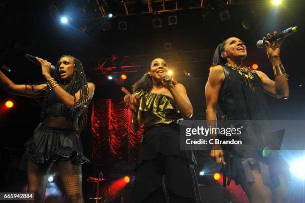 Rhona Bennett, Terry Ellis and Cindy Herron of En Vogue perform on stage at KOKO on April 7, 2017 in London, England.