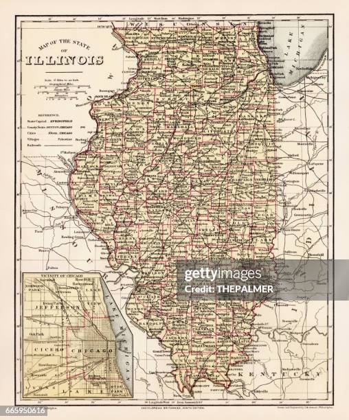 伊利諾州地圖 1881 - chicago illinois 幅插畫檔、美工圖案、卡通及圖標