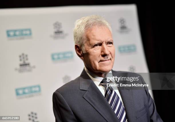 Personality Alex Trebek attends the screening of 'The Bridge on The River Kwai' during the 2017 TCM Classic Film Festival on April 7, 2017 in Los...