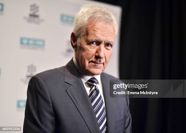 Personality Alex Trebek attends the screening of 'The Bridge on The River Kwai' during the 2017 TCM Classic Film Festival on April 7, 2017 in Los...