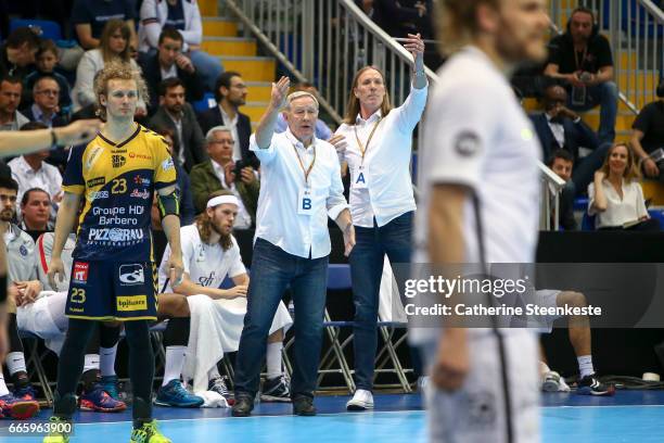 Zvonimir Serdarusic Head Coach of Paris Saint Germain and his assistant Staffan Olsson are calling a play during the semi-final match of the Final...