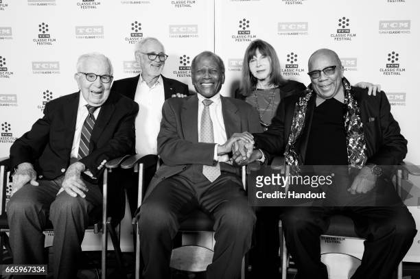 Producer Walter Mirisch, director Norman Jewison, actor Sidney Poitier, actor Lee Grant and producer Quincy Jones attend the 50th anniversary...
