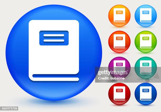 notebook icon on shiny color circle buttons - fancy note paper stock illustrations