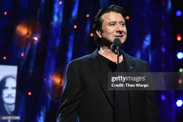 Inductee Steve Perry of Journey speaks onstage at the 32nd Annual Rock & Roll Hall Of Fame Induction Ceremony at Barclays Center on April 7, 2017 in...