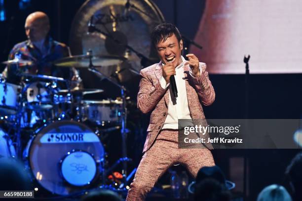 Arnel Pineda performs with 2017 Inductee Journey onstage at the 32nd Annual Rock & Roll Hall Of Fame Induction Ceremony at Barclays Center on April...