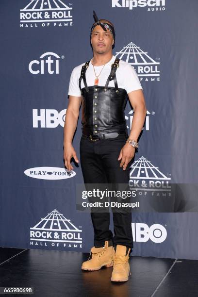 Recording artist T.I. Attends the Press Room of the 32nd Annual Rock & Roll Hall Of Fame Induction Ceremony at Barclays Center on April 7, 2017 in...