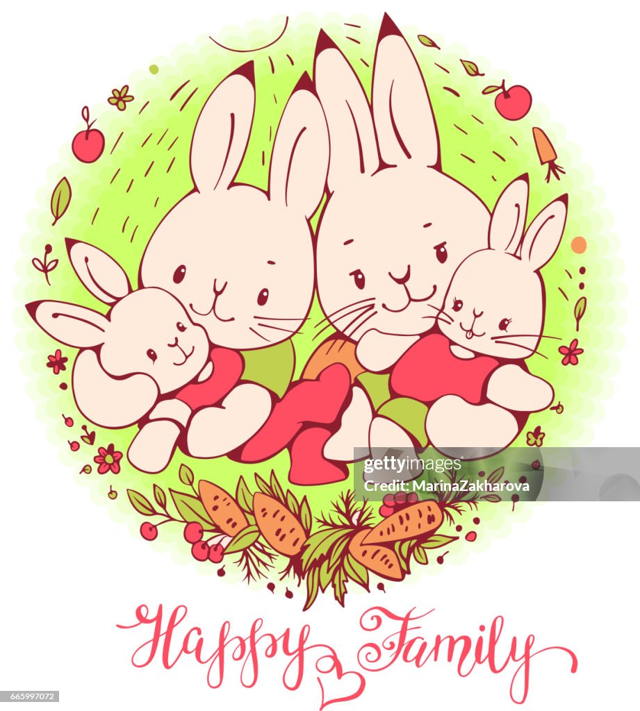 Familia De Conejos De Dibujos Animados Ilustración de stock - Getty Images