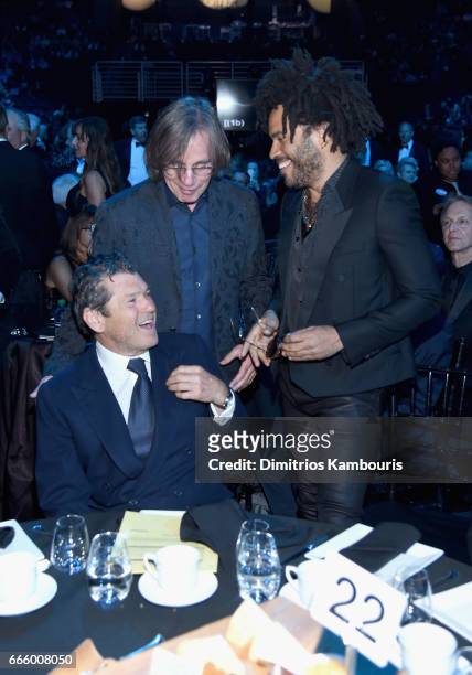 Jann Wenner, Jackson Browne and Lenny Kravitz attend the 32nd Annual Rock & Roll Hall Of Fame Induction Ceremony at Barclays Center on April 7, 2017...