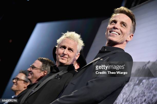 Inductees Mike McCready and Matt Cameron of Pearl Jam pose onstage at the 32nd Annual Rock & Roll Hall Of Fame Induction Ceremony at Barclays Center...