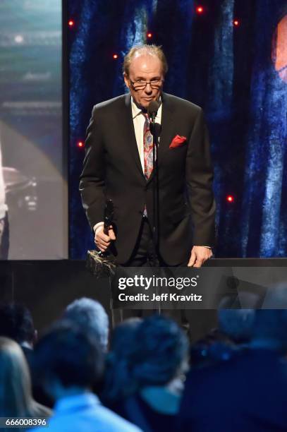 Inductee Aynsley Dunbar of Journey speaks onstage at the 32nd Annual Rock & Roll Hall Of Fame Induction Ceremony at Barclays Center on April 7, 2017...
