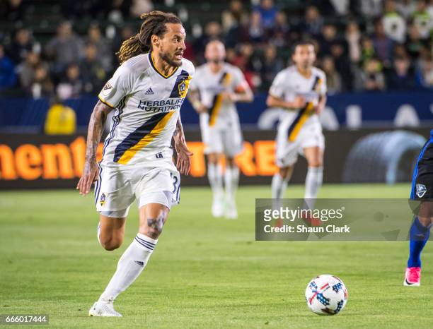 Jermaine Jones of Los Angeles Galaxy races toward goal during Los Angeles Galaxy's MLS match against Montreal Impact at the StubHub Center on April...