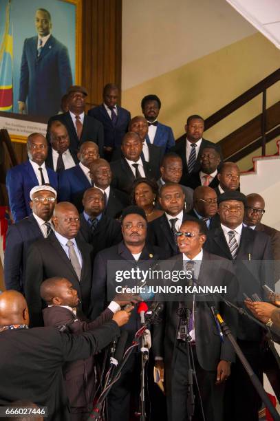 File photo taken on April 4, 2017 shows a group of Congolese opposition figures among which on the first row is Roger Lumbala , newly elected Prime...