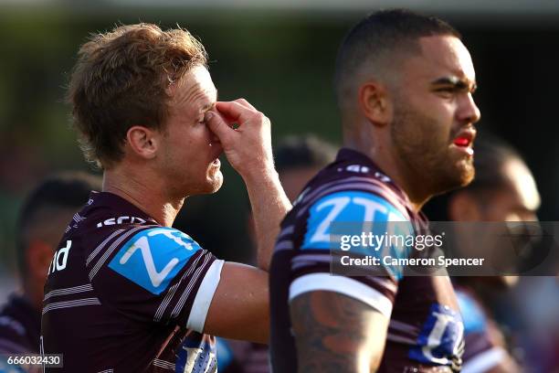Daly Cherry-Evans of the Sea Eagles looks dejected during the round six NRL match between the Manly Sea Eagles and the St George Illawarra Dragons at...