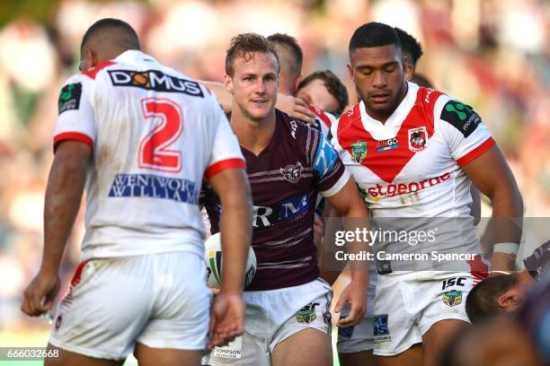 Daly Cherry-Evans of the Sea Eagles reacts at full-time during the round six NRL match between the Manly Sea Eagles and the St George Illawarra...