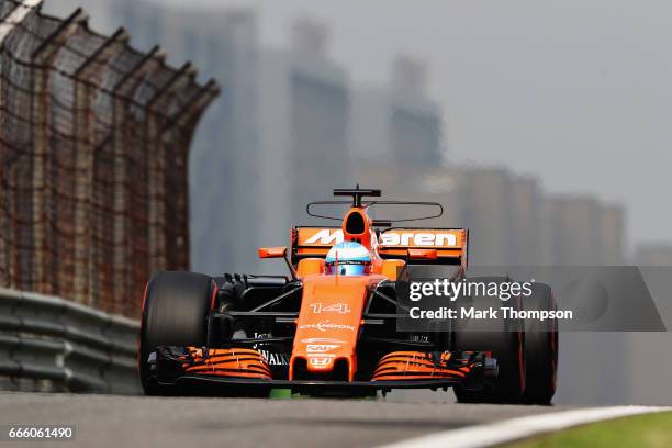 Fernando Alonso of Spain driving the McLaren Honda Formula 1 Team McLaren MCL32 on track during qualifying for the Formula One Grand Prix of China at...