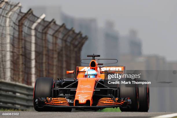 Fernando Alonso of Spain driving the McLaren Honda Formula 1 Team McLaren MCL32 on track during qualifying for the Formula One Grand Prix of China at...