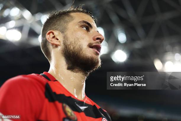 Terry Antonis of the Wanderers looks on during the round 26 A-League match between the Western Sydney Wanderers and the Melbourne Victory at ANZ...