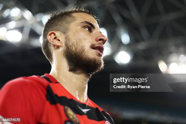 Terry Antonis of the Wanderers looks on during the round 26 A-League match between the Western Sydney Wanderers and the Melbourne Victory at ANZ...