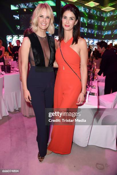 Monica Ivancan and her sister Miriam Mack attend the Radio Regenbogen Award 2017 After Party at Europa-Park on April 7, 2017 in Rust, Germany.