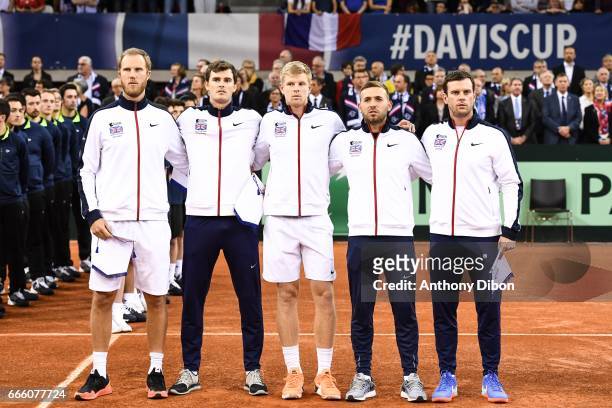 Team of Great Britain Dominic Inglot, Jamie Murray, Kyle Edmund, Daniel Evans and coach Leon Smith during the Davis Cup match, quarter final, between...