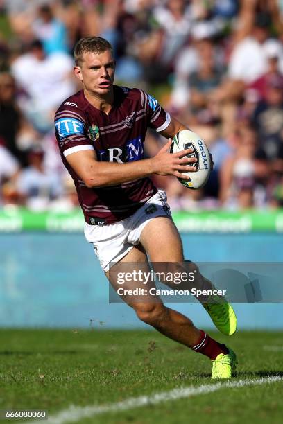 Thomas Trbojevic of the Sea Eagles runs the ball during the round six NRL match between the Manly Sea Eagles and the St George Illawarra Dragons at...