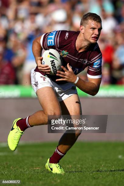 Thomas Trbojevic of the Sea Eagles runs the ball during the round six NRL match between the Manly Sea Eagles and the St George Illawarra Dragons at...