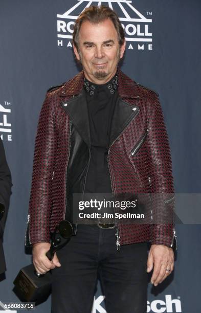 Inductee Jonathan Cain of Journey attends the Press Room of the 32nd Annual Rock & Roll Hall Of Fame Induction Ceremony at Barclays Center on April...