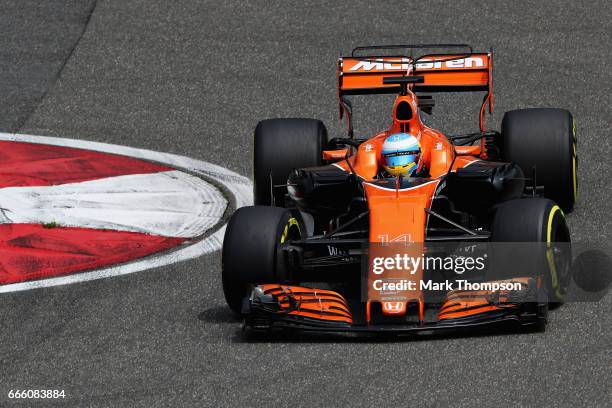 Fernando Alonso of Spain driving the McLaren Honda Formula 1 Team McLaren MCL32 on track during final practice for the Formula One Grand Prix of...