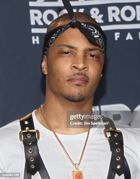Rapper T.I. Attends the Press Room of the 32nd Annual Rock & Roll Hall Of Fame Induction Ceremony at Barclays Center on April 7, 2017 in New York...