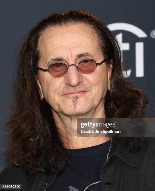 Musician Geddy Lee attends the Press Room of the 32nd Annual Rock & Roll Hall Of Fame Induction Ceremony at Barclays Center on April 7, 2017 in New...